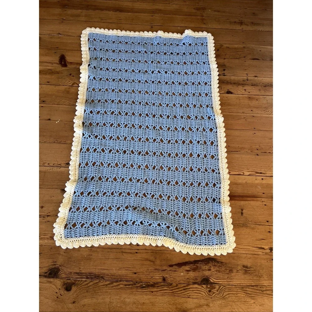 Handmade Crochet Afghan Baby Blanket Green Yellow Throw Granny Square